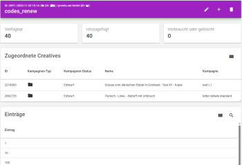 Liste zugeordneter Creatives